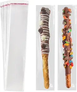 100 Pcs Self Sealing Cellophane Bags 2x10 Inches Clear Pretzel Rod Resealable Individual Bags for Packaging ICY Candy Treat Popsicle Cookies Crystal Clear Visibility Safe Durable Versatile Uses