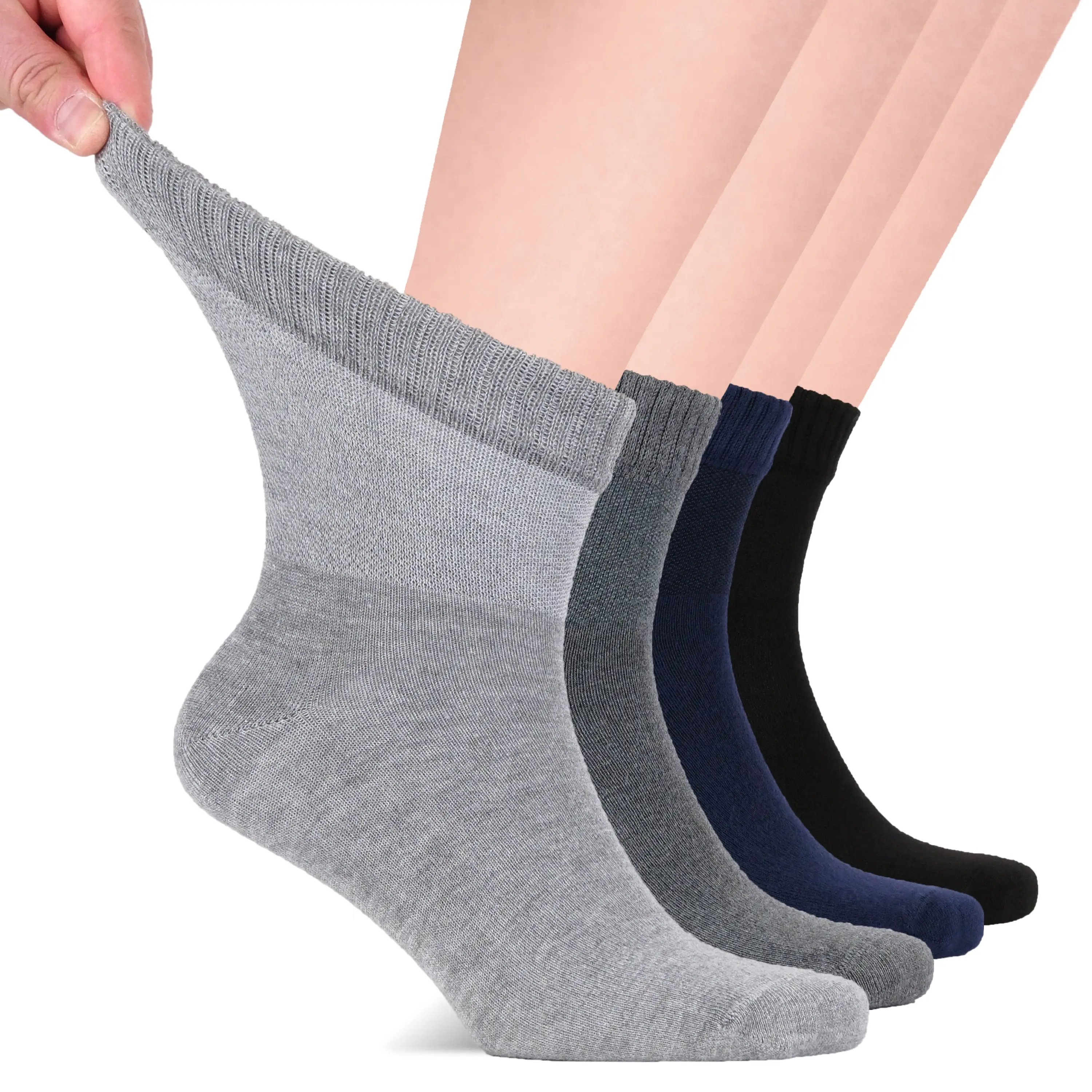 Hugh Ugoli Men's Lightweight Bamboo Diabetic Ankle Socks 4 Pairs Comfortable Breathable Non-Irritating Size 8-11/11-13