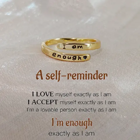 Unisex Adjustable AAA Grade Synthetic Diamond Engraved Affirmation Ring - Inspirational Slogan Artificial Gemstone Jewelry, Size: Adjustable US 6-10, Self-Care Gift for Adults, Boosts 'I Accept Myself' & Self-Confidence