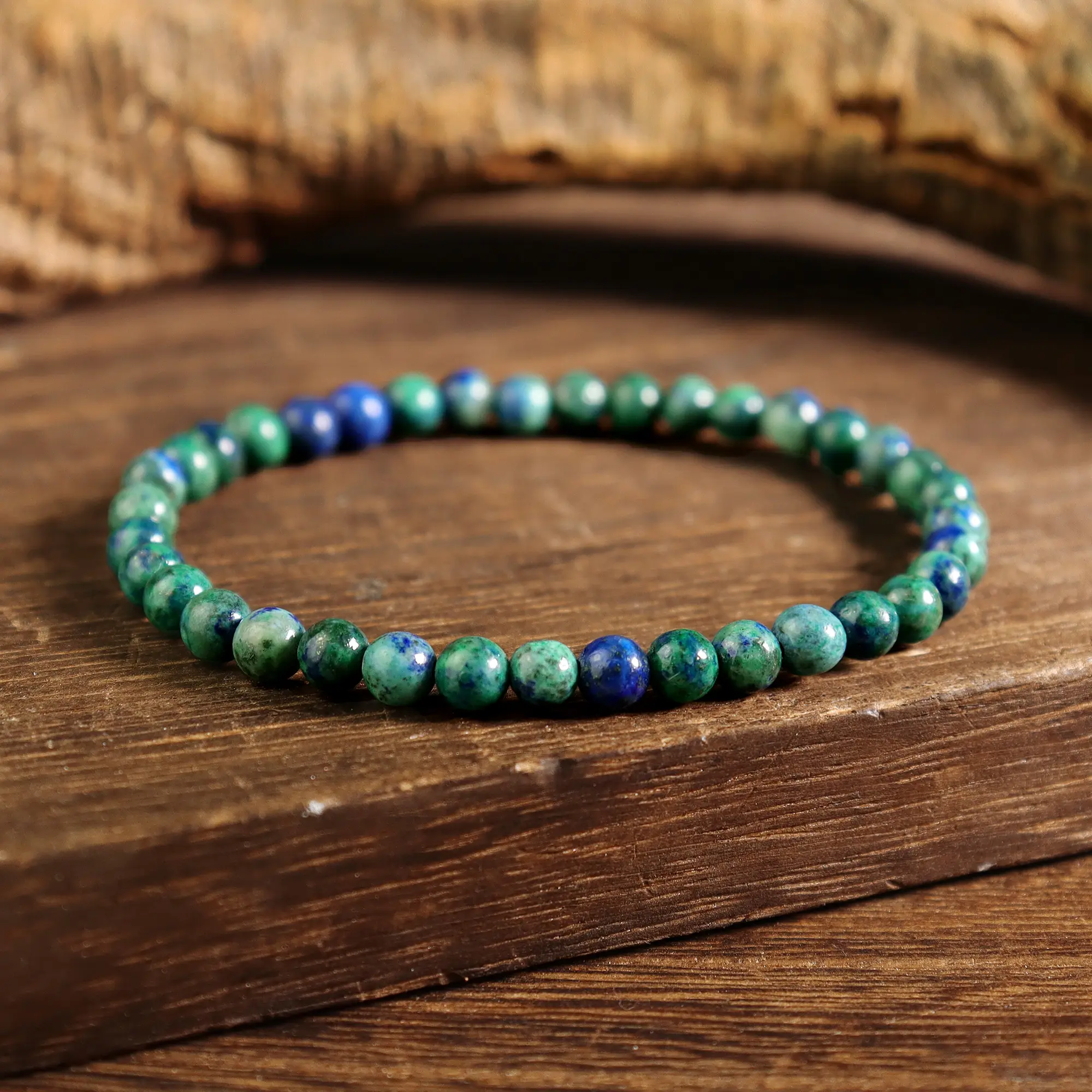 Natural Azurite Chrysocolla 4mm Round Beaded Handmade Bracelet Protection Gemstone Crystal Stretch Men Women Yoga Bracelet Gift