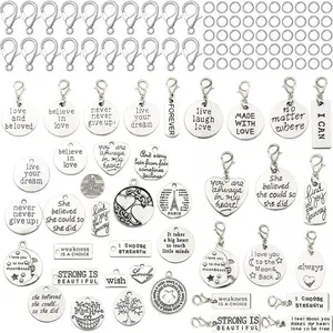 Mixed Shape Zinc Alloy Keychain Set, 100pcs/set Vintage Letter Pattern Hearts Pendant, DIY Jewelry Making Accessories for Bracelet Necklace Earrings DIY Keychains