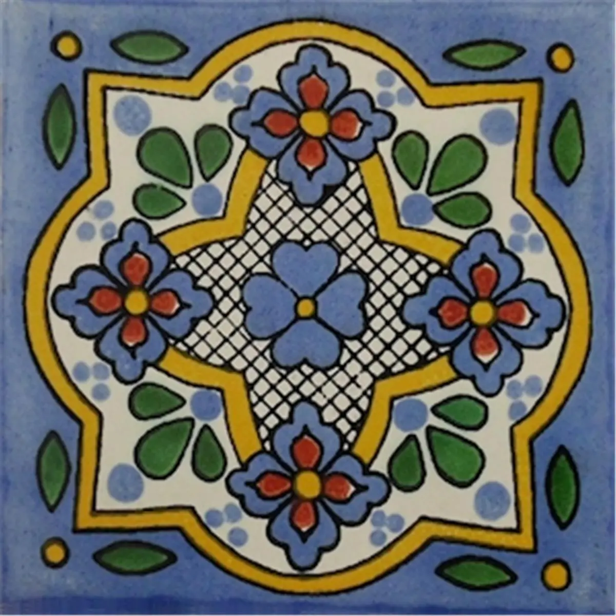 212 MAIN Handmade Double Fired Natural Clay Colorful L124 Square 6x6 in. Mexican Decorative Tiles, 1/4" Nominal Thickness, Indoor Use, Pack of 4