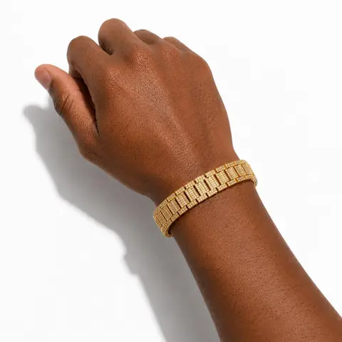 Men's Luxury Iced-Out Gold-Plated Miami Cuban Link Elegant Fashionable Bangle - 20cm Unisex Design Rhinestone Decor Bangles, Silicone Base, Daily Wear Gift-Ready Men's Jewelry Costume Bracelet
