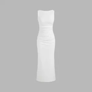 Women's Cider Solid Boat Neck Ruched Split Maxi Dress, Size 0-10 SwimWeek