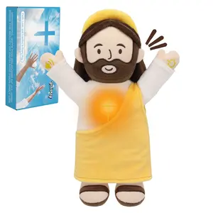 Yelakey Talking Jesus Plush Toy with Glow, Resurrection of Jesus Speaks Bible Verses Story Songs, Jesus Stuffed Doll with Greeting Card, Plushie Suitable for Easter Christmas Baptism Gift