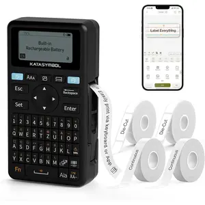 E11 Bluetooth Label Maker Machine with 4 Tapes, Support Keyboard & App with 30+ Fonts and 660+ Icons, Rechargeable Inkless Labeler for Home, Kitchen, Office, School, Organization, Black