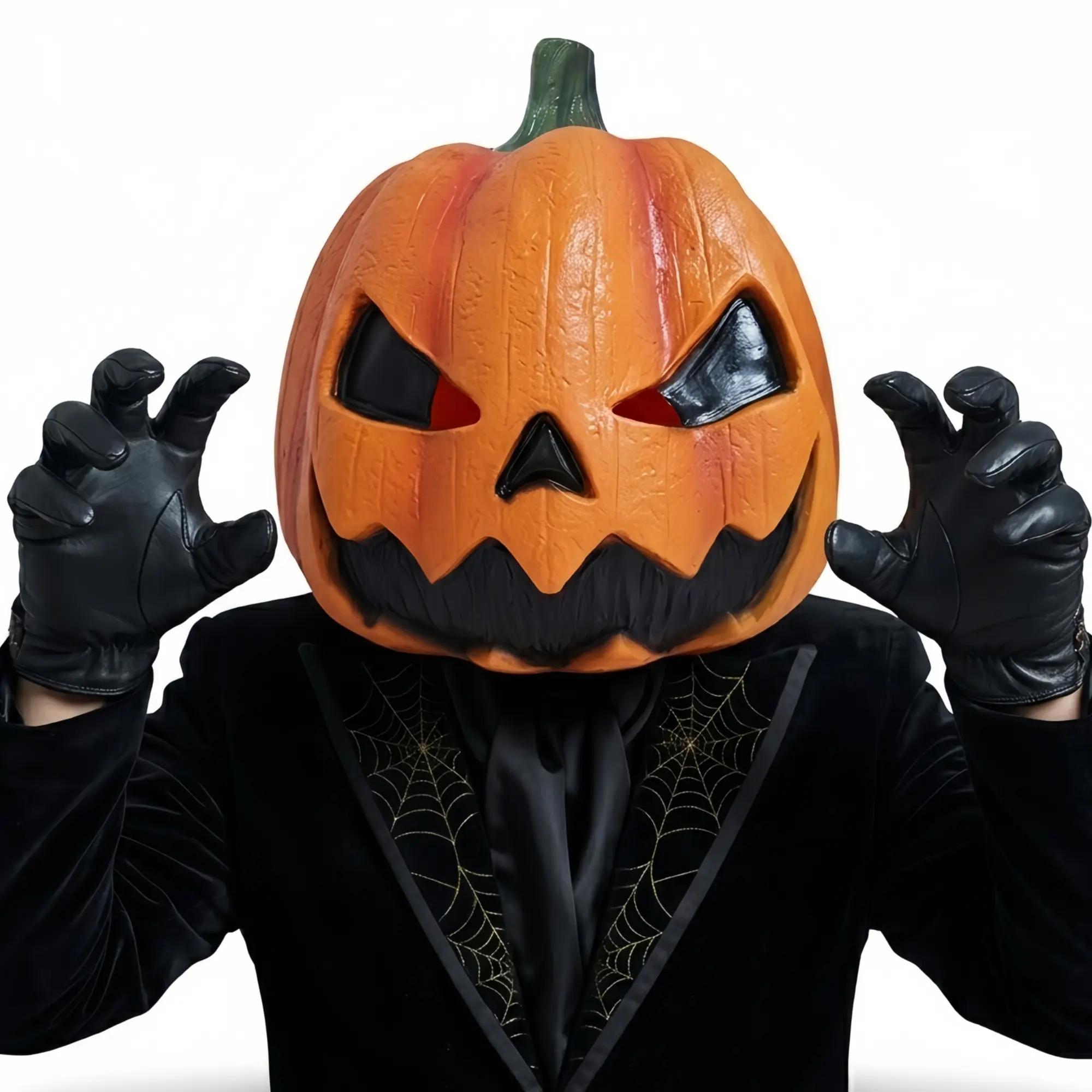 PATYGR Waterproof Latex Halloween Full Head Pumpkin Mask, Jackolantern Horror Demon Cover, Breathe-Easy Comfortable Party Supplies for Adults' Ceremony Scary Cosplay Stage Performance Props, Single