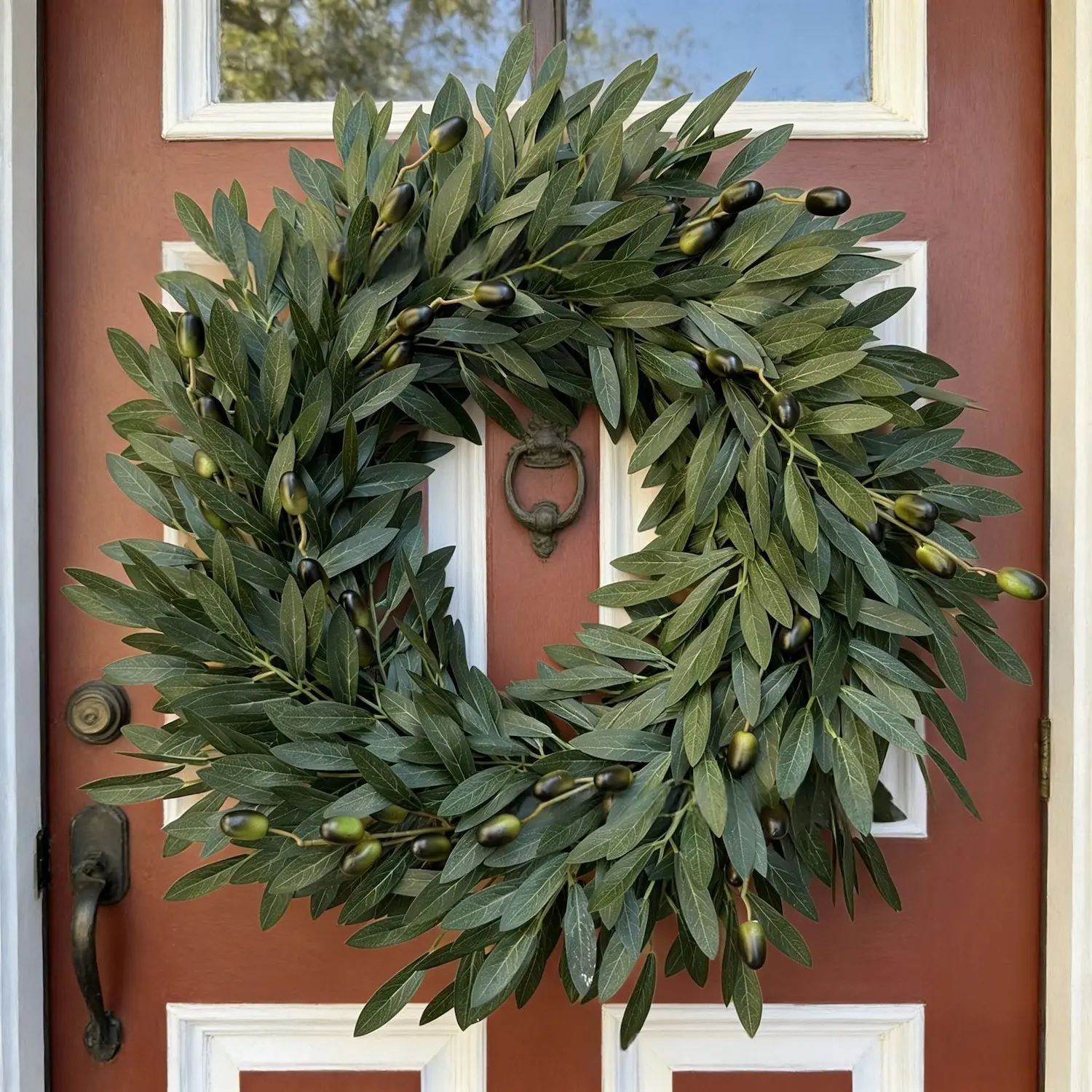 Country Style Faux Olive Leaf Wreath, Plastic Material, Plastic Decor, Perfect for Events, Party Decoration Supplies, Home Party Decorations, Ideal for Front Door, Fireplace, Home Decor, Doorframe Ornament, Spring Decoration