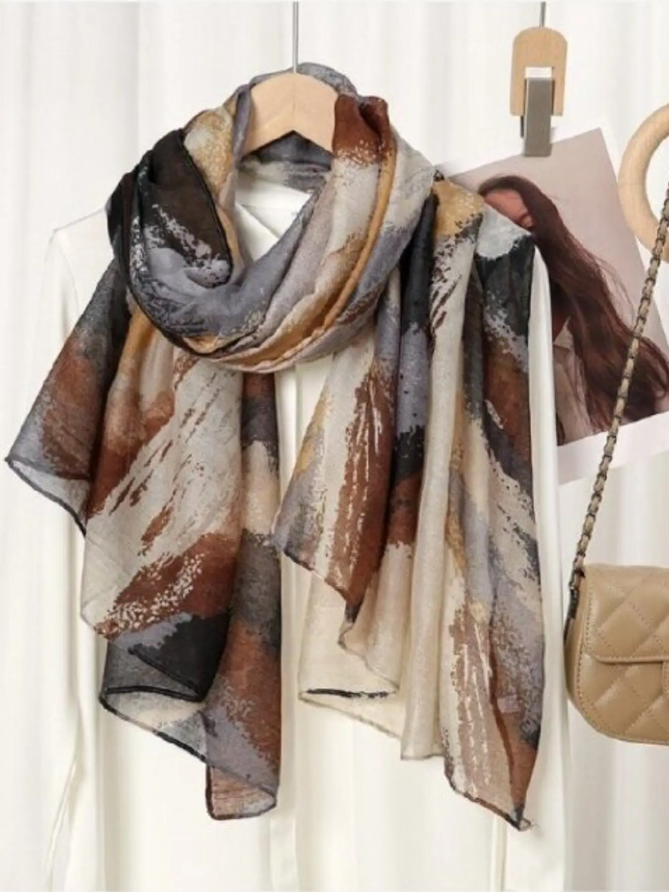 Women's Fashionable voile Scarf 85*180, Casual Soft Scarf, Soft Printed Long Wrap for Versatile Style, Perfect for All Seasons, Boho Style Scarf, Boho Style Shawl