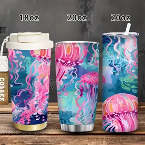 1pc 18oz/20oz Vibrant Oceanic Jellyfish Artwork Tumbler with Lid and Straw, Winter Insulated Travel Mug, Gift for Women Men, Ideal for Valentine’s Day, Easter, Birthday Gift, Iced/Hot Coffee Cup