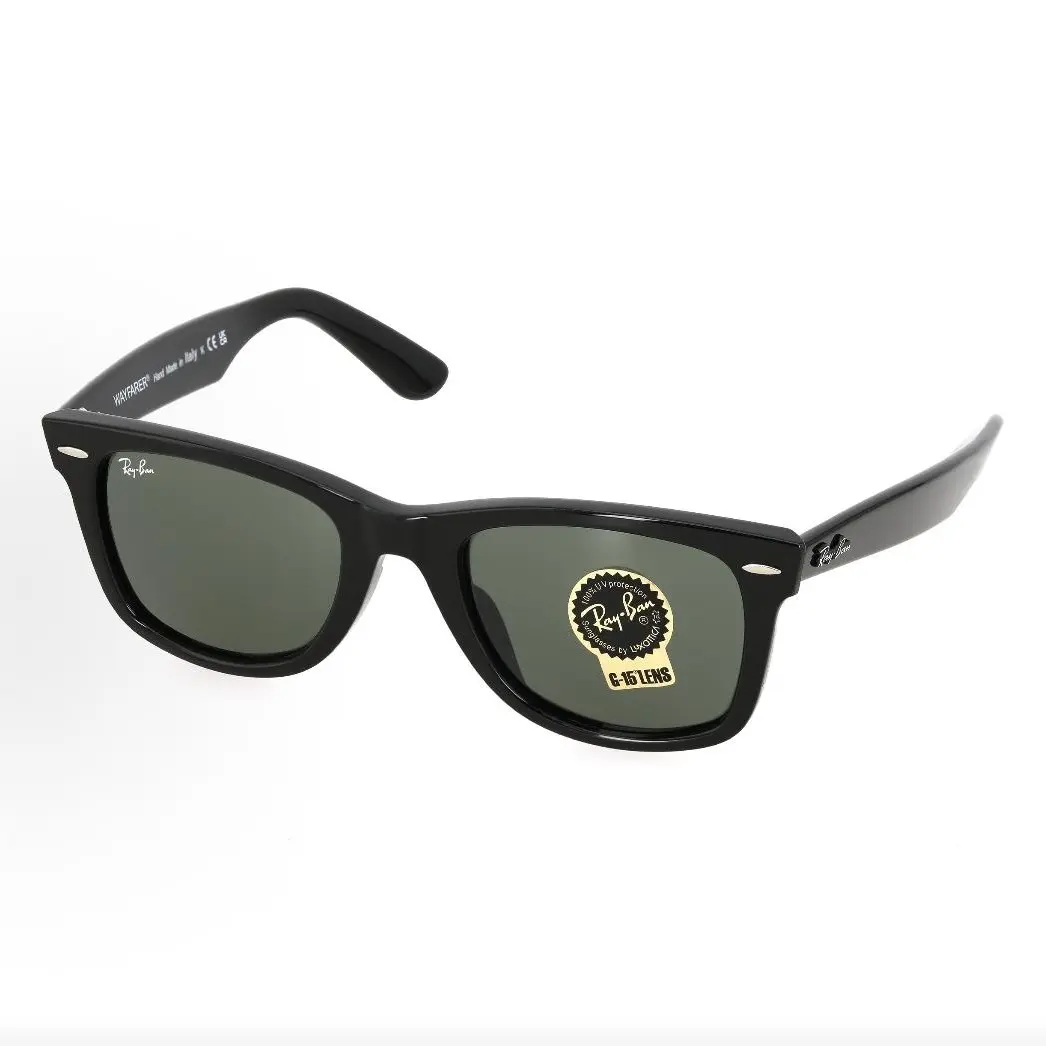 Pre-owned Brand new Ray Ban Original Wayfarer RB2140 Sunglasses, Gloss Black Frame G 15 Green Lens（Do not purchase directly. Contact us for details.）