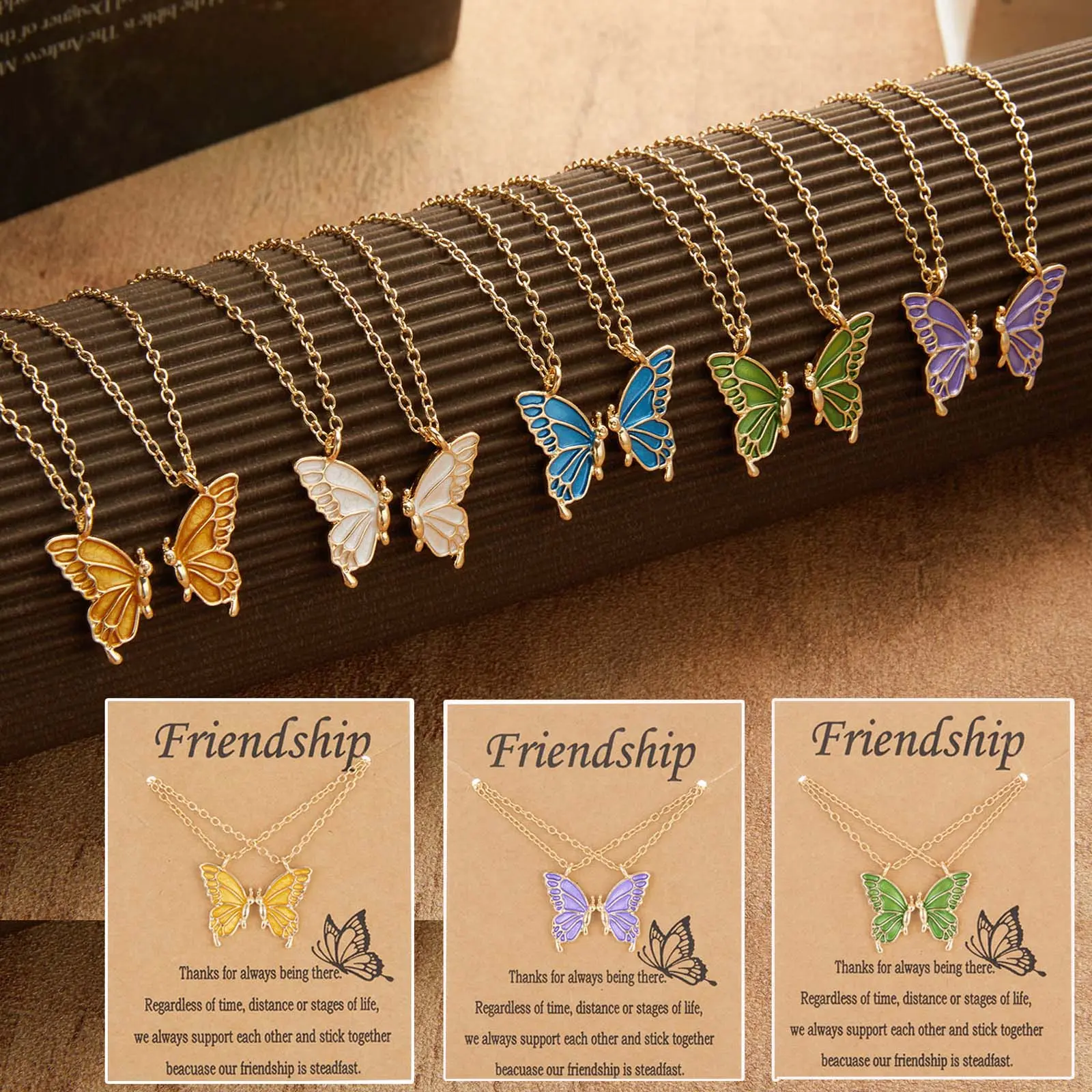 Painted butterfly clavicle necklace bestie graduation commemorative gift necklace butterfly two-piece paper card necklace