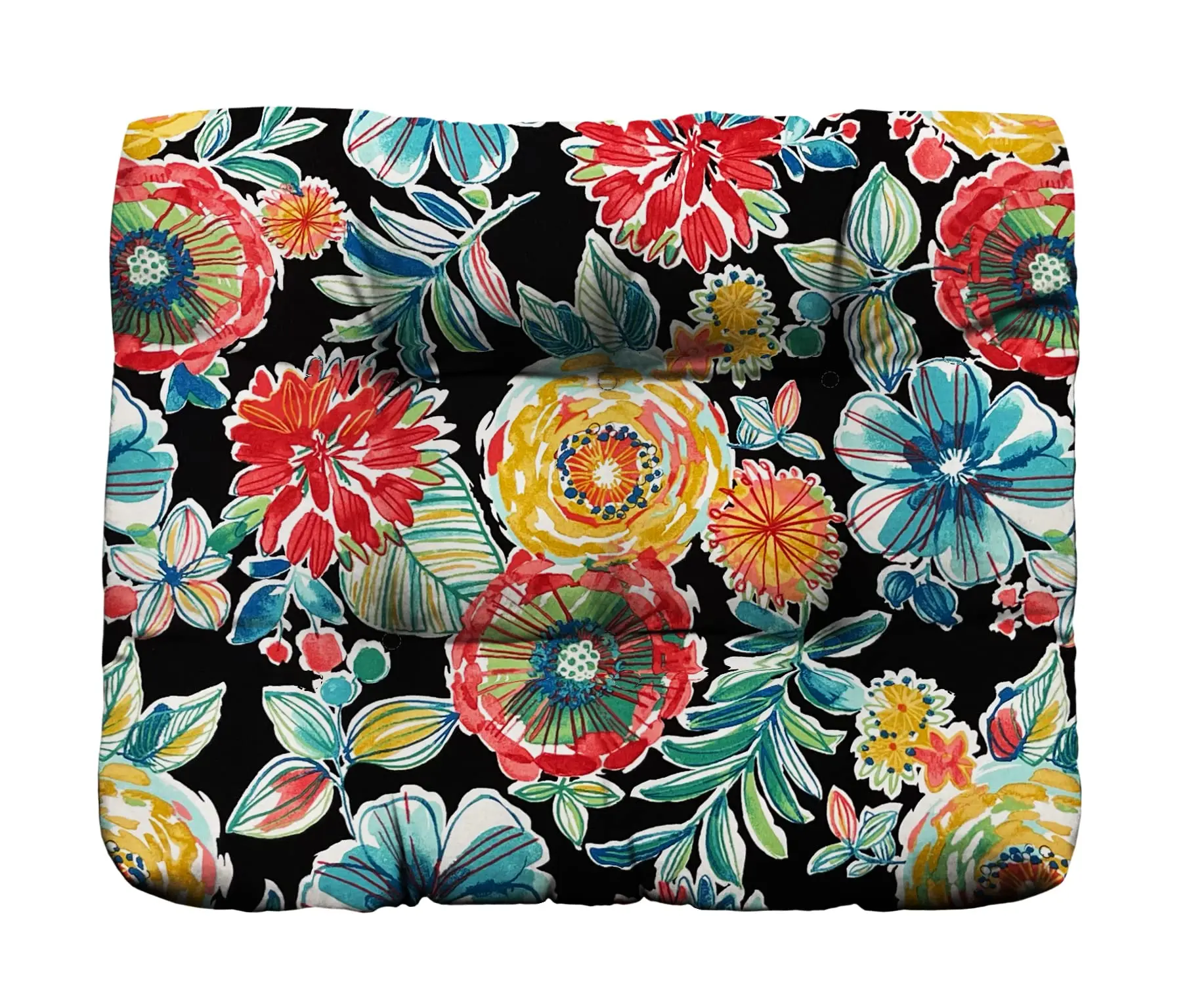 RSH Decor Tufted Ottoman Cushion For Outdoor Patio 22" x 20" Water-Resistant All-Weather Fabric Colsen Noir USA