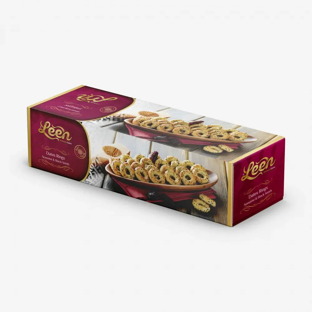 LEEN Premium Halal Middle Eastern Crispy Pastry Shell Snacks - Gourmet Maamoul Date Rings with Sesame, Black Seeds, 260g