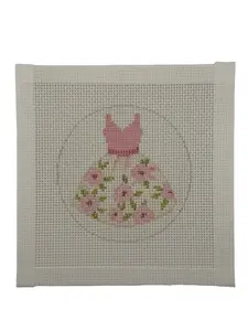 Ladies Pink Dress (4 inch round) Needlepoint Canvas