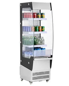 【Father's Day】VEVOR Open Air Merchandiser, 3-Tier Shelving Commercial Refrigerator, Grab and Go Display Cooler Refrigerator with Air Curtain, 4 Swivel Wheels, LED Light, for Restaurants, Stores, Office, 7.8cu.ft.