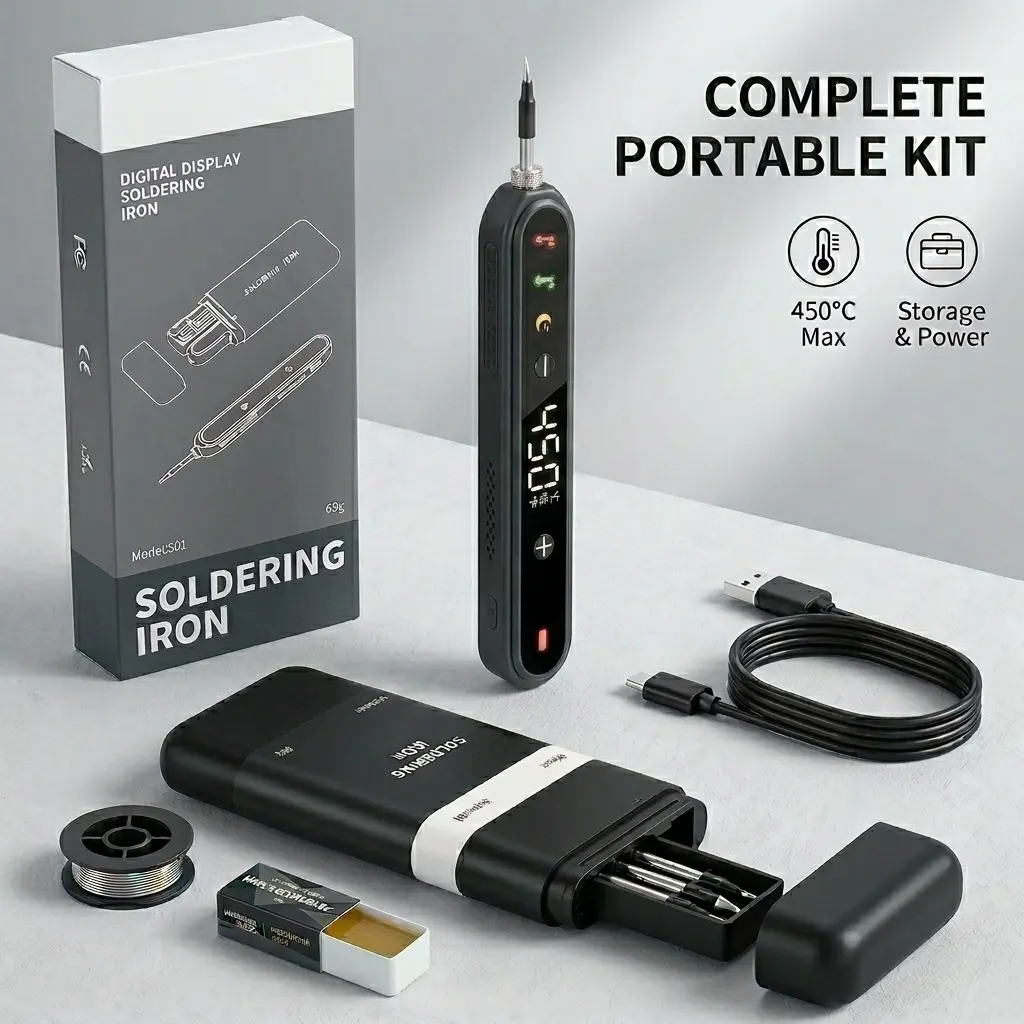 Portable Cordless Soldering Iron Kit, USB Rechargeable Solder Iron with Temp Control for Electronics & DIY