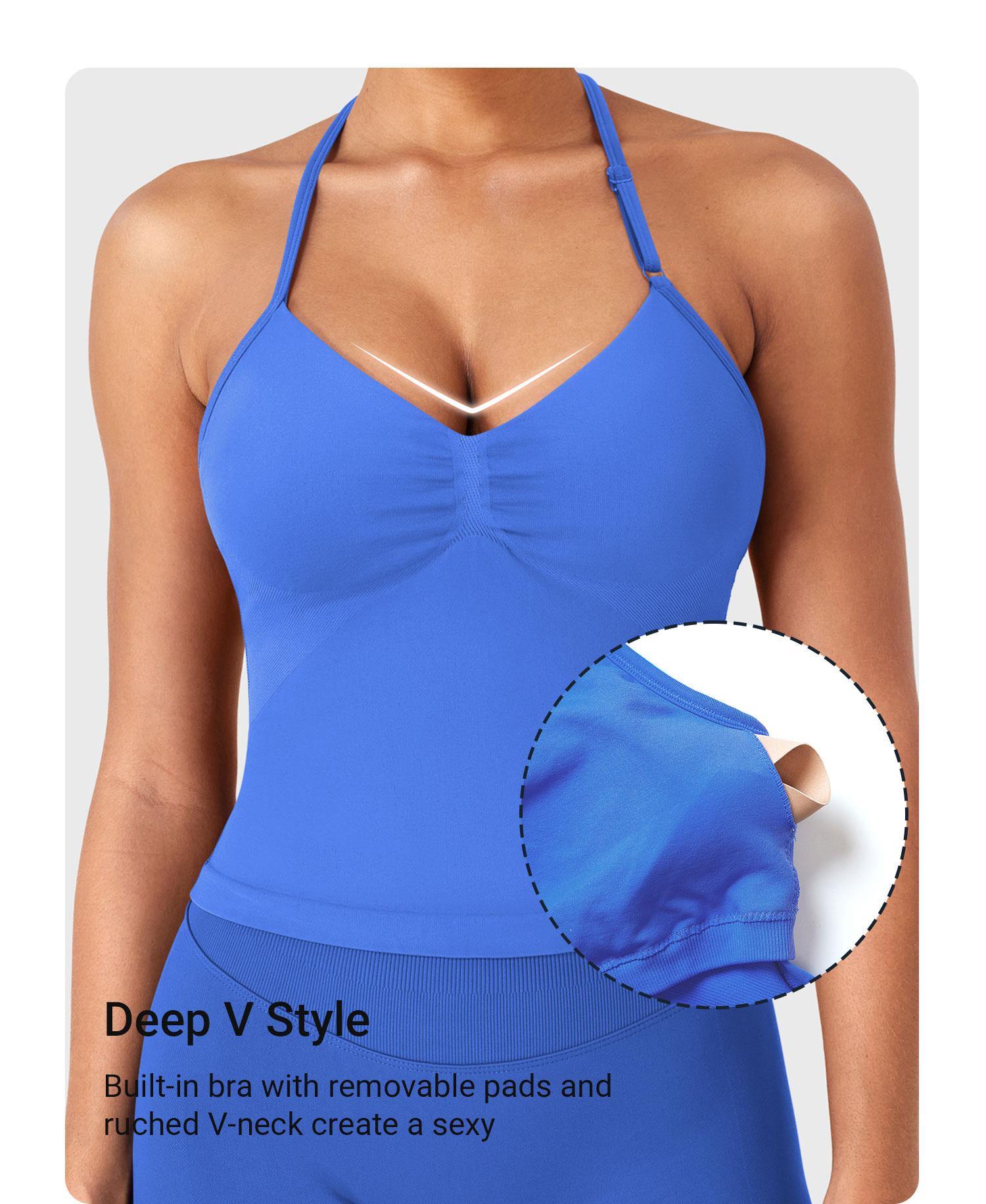 YEOREO SoftHue Women's Longline Halter Tank Top Strappy Backless Adjustable Gym Workout Top Yoga Sports Vest Fitness Activewear