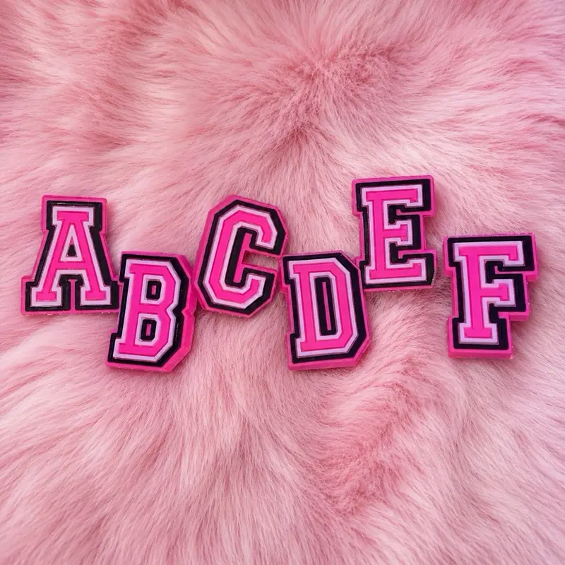Pink Alphabet Shoe Charm Gibbitz - PVC Material with Pink Color, Capital Font & Black Button for Attachment - Personalize Footwear Decor