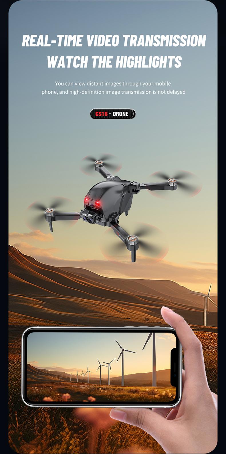 CS16 4K Camera Drone with 4K Camera Intelligent Obstacle Avoidance Powerful Motor Quadcopter for Aerial Photography Brushless Flight Power