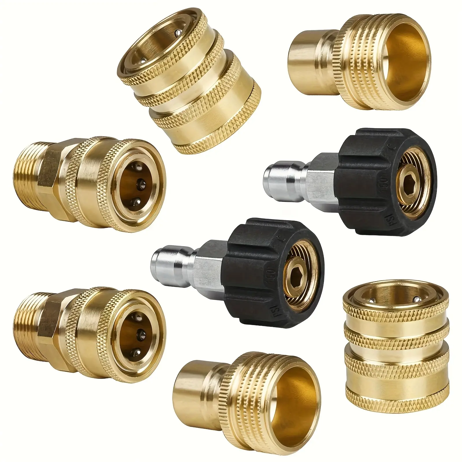 8Pcs High-Pressure Washer Adapter Set - Quick Connect Kit with Durable Brass M22 3/8 & 3/4 Inch Fittings, Leak-Free Seal, Hose Compatible for Car Wash, Home Cleaning