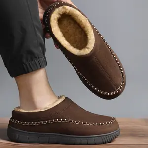 Men's Winter Flip Flop Slippers - Thick Rubber Sole, Memory Foam Insole, Warm Fuzzy Moccasin House Shoes, Anti-Slip, Comfy, Stylish, Ideal Father's Day Gift for Fasciitis Relief, Black, Flip Flops