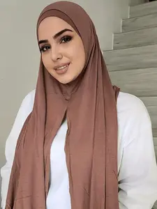 Women's Solid Color Polyester Turban Hijab Scarf, Stretchable Knitted Headwrap for Daily Wear, Elegance & Comfort, Tignon Scarf