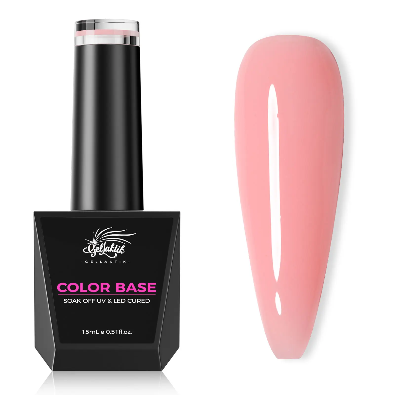 GELLAKTIK Color Base Gel Nail Polish, 15ml Pink Gel Base Coat Nail Polish, Nail Strengthener Soak Off UV LED light Needed, liquid gel nails sohochic