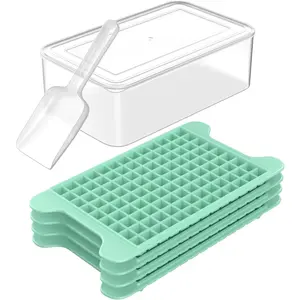 Mini Ice Cube Tray for Freezer: Small Ice Trays for Freezer with Bin-117×4PCS Easy Release Nugget Ice Tray-Crushed Ice Tray with Container