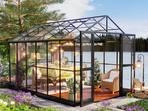 【Ships in 2 Boxes】AMERLIFE Polycarbonate Greenhouse for Garden, Aluminum Frame Greenhouse with 2 Swing Doors, Ventilation Window and Rain Gutter, UV Protection Snow, Load Resistant Warm Growing Environment for Plants and Vegetables
