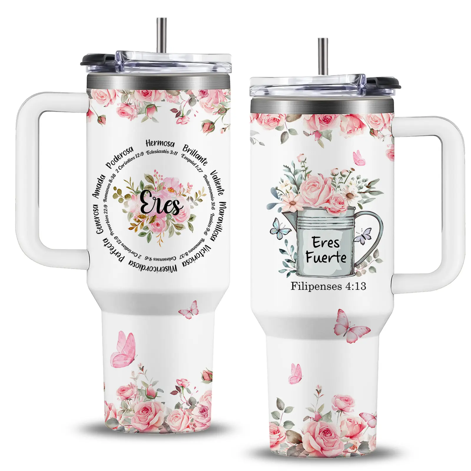 Women's 40oz Stainless Steel Vacuum Flask Set - Portable Transparent Drinkware with Lid & Straw, Inspirational Christian Faith Gift, Jesus Bible Verse Appreciation Tumbler for Women