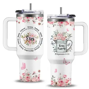 Women's 40oz Stainless Steel Vacuum Flask Set - Portable Transparent Drinkware with Lid & Straw, Inspirational Christian Faith Gift, Jesus Bible Verse Appreciation Tumbler for Women