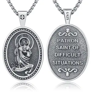 Sebina S925 San Judas Tadeo Necklace St Jude Pendant 925 Sterling Silver Medal for Women Men Her Him Religious Jewelry Gifts for Talisman Amulet