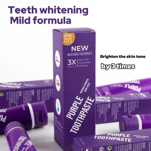 Color corrector - tooth stain concealer, tooth brightening booster, purple mint flavor toothpaste, color correction, mild natural ingredients, non sensitive tooth whitening, safe protection of enamel, no residue, oral care program