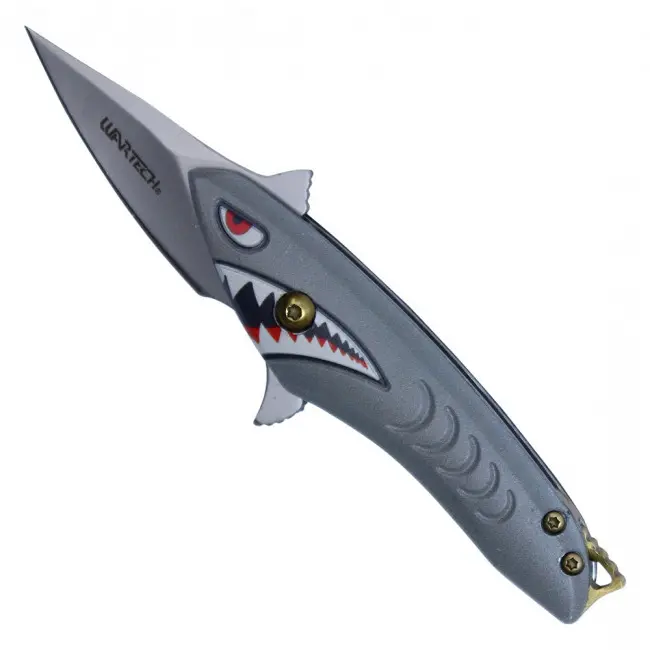 Shark Mouth Pocket Knife – Military Fighter Jet Artwork – Nose Art Collectible – Aviation Inspired – Tactical Style – Assisted Opening Folder – Pilot Gift