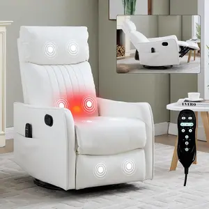 Recliner Chair White Faux Leather Massage Recliner with Heat and Lumbar Support 360° Swivel Rocker 155° Manual Reclining for Living Room Easy Tool-Free Assembly（White） Modern Storage Cabinet