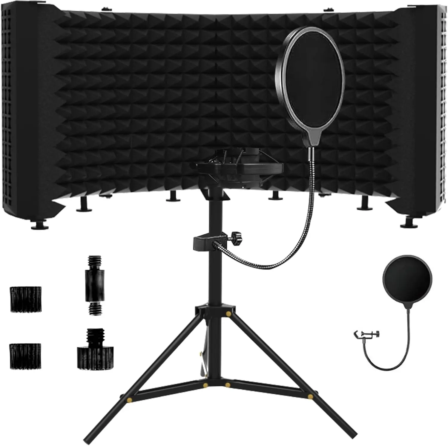 Microphone Isolation Shield  Foldable & Adjustable Soundproof Panel for Recording, Podcasting, Vocal Booth, Studio &  Use (Six-sided low stand)