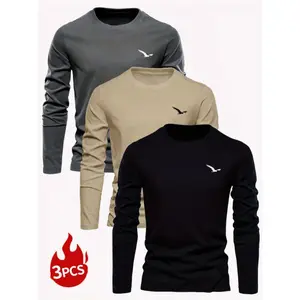 3-PackMen'sLongSleeveTees-SoftKnitw/RandomPrints!95%Polyester5%ElastaneforAll-DayComfyWearFathersdaygiftCrewneck