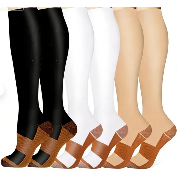 6 Pairs Unisex Knee High Compression Socks Comfortable Calf Support Socks Anti Slip Breathable Athletic Socks For Running Fitness Daily Casual Use.