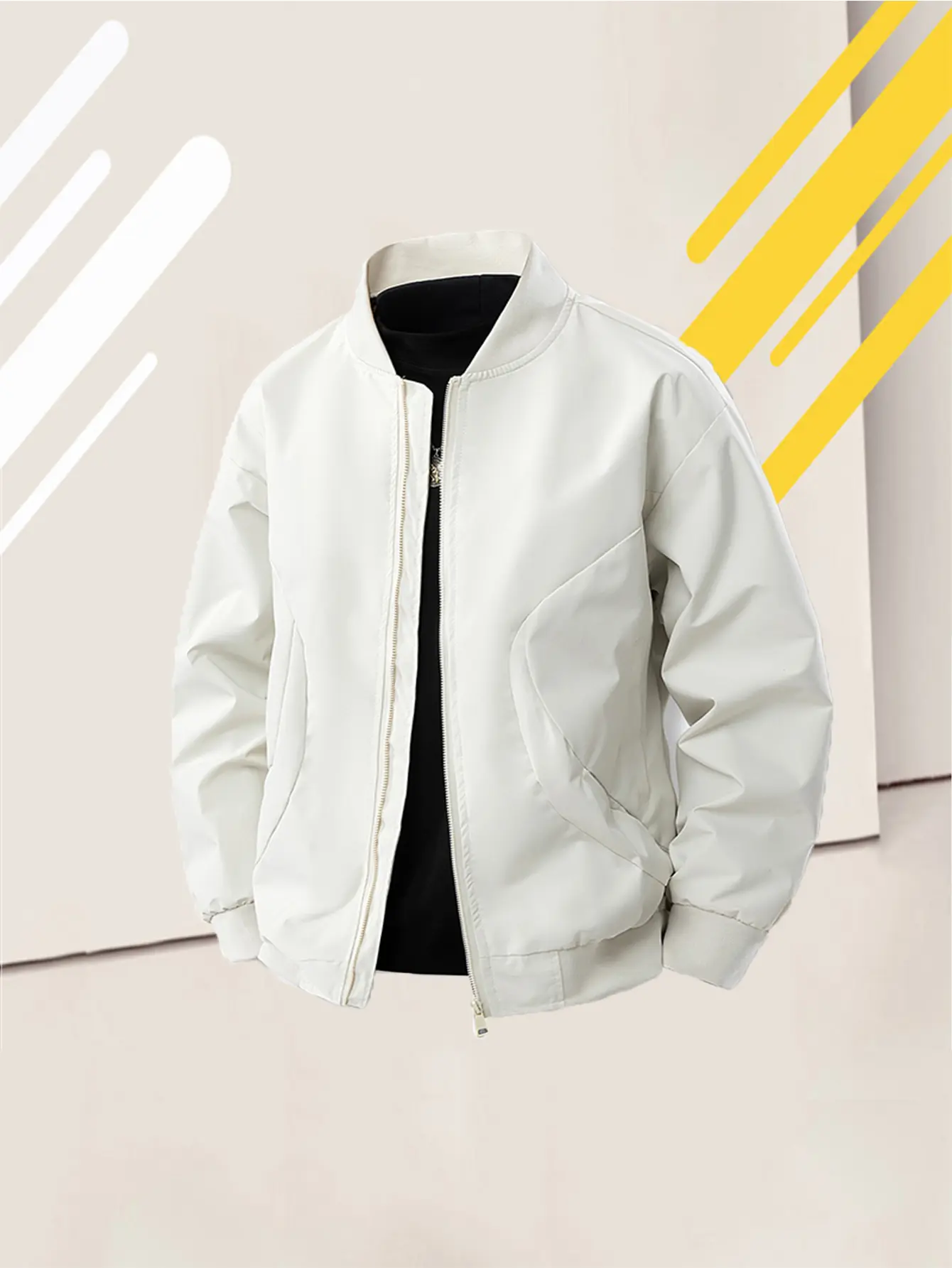 Men's Classic Plain Jacket in Lightweight Polyester Fabric, Trending Stylish Zip-Up Outerwear with a Collared Neck, Chic, Pull-On