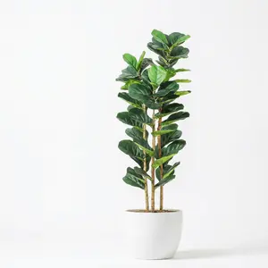 Garvee Artificial Fiddle Leaf Fig Tree with White Planter, 1.5m Tall, Natural Wood Trunk, Faux Moss in Pot, for Home, Office, Living Room, Decoration
