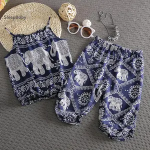 Summer 2 Pieces Girls Clothes Set, Cute Little Kids Elephant Vest Top+Long Pants