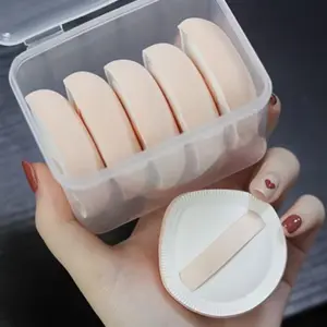 5 Round Portable Foundation Sponge Puffs with Container, Droplet Makeup Sponges, Air Cushion Powder Puffs, Travel Set Ideal for Women, Beauty Sponge, Makeup Friendly, Cosmetics Makeup Tools