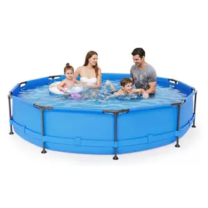 10ft x 30in Metal Frame Above Ground Swimming Pool, Outdoor Backyard Famliy Pool Set with Puncture-Resistant Fabric, Drainage Valve Connector for Kids & Adults (10' x 30", Round, Blue)