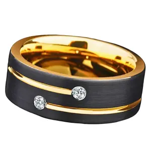 1pc Luxury Black Stainless Steel Tungsten Ring for Men with Artificial Crystal for Wedding/Engagement/Party Jewelry Gift