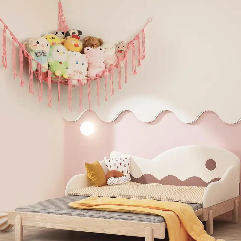 Pink Stuffed Animal Storage Hammock – Large Corner Net for Toys, Cute Plush Organizer for Kids Nursery & Bedroom, Wall Home Decor