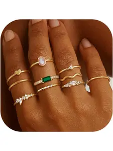 14K Gold Plated Stacking Rings for Women Simple Dainty Gold Stackable Knuckle Thumb Rings Heart CZ Opal Rings Plain Band Size 5-11
