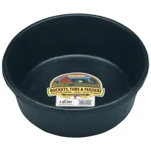 Little Giant Round Heavy-Duty Rubber Tub - 4 Qt Crush-Proof Freeze-Safe Feed Pan for Indoor & Outdoor Livestock (Home Supplies Bucket)