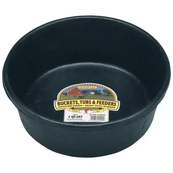 Little Giant 4 Qt Round Sturdy Heavy-Duty Rubber Tub - Crush-Proof, Freeze-Safe Daily Feeding Pan Bucket for Pig, Horse Livestock Use, Single Unit Home Supplies (All Seasons Box)