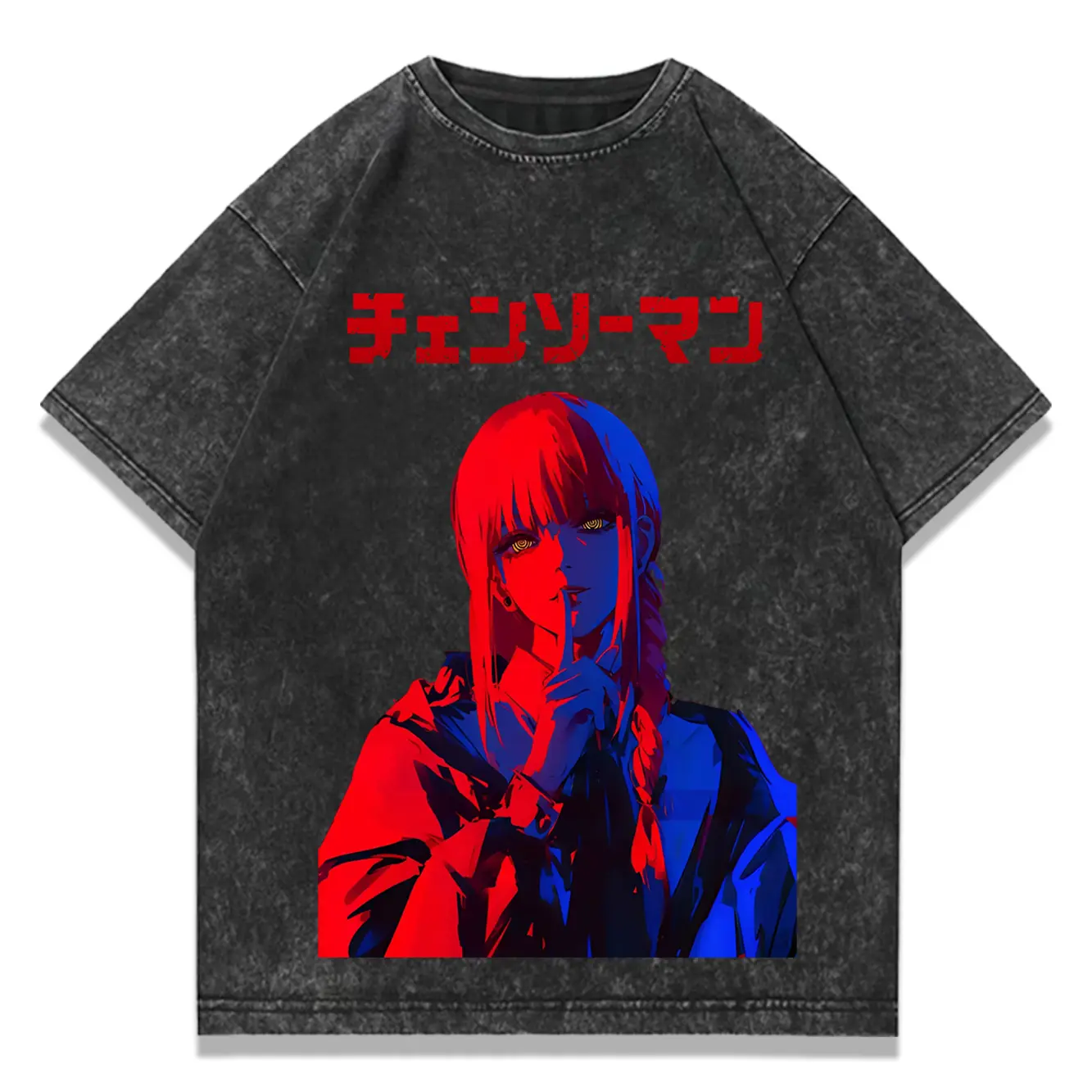 valentine shirts Anime Vintage Washed T-shirtMakima Devil Graphic T Shirts Men Women Casual Fashion T-shirts Streetwear Distressed
